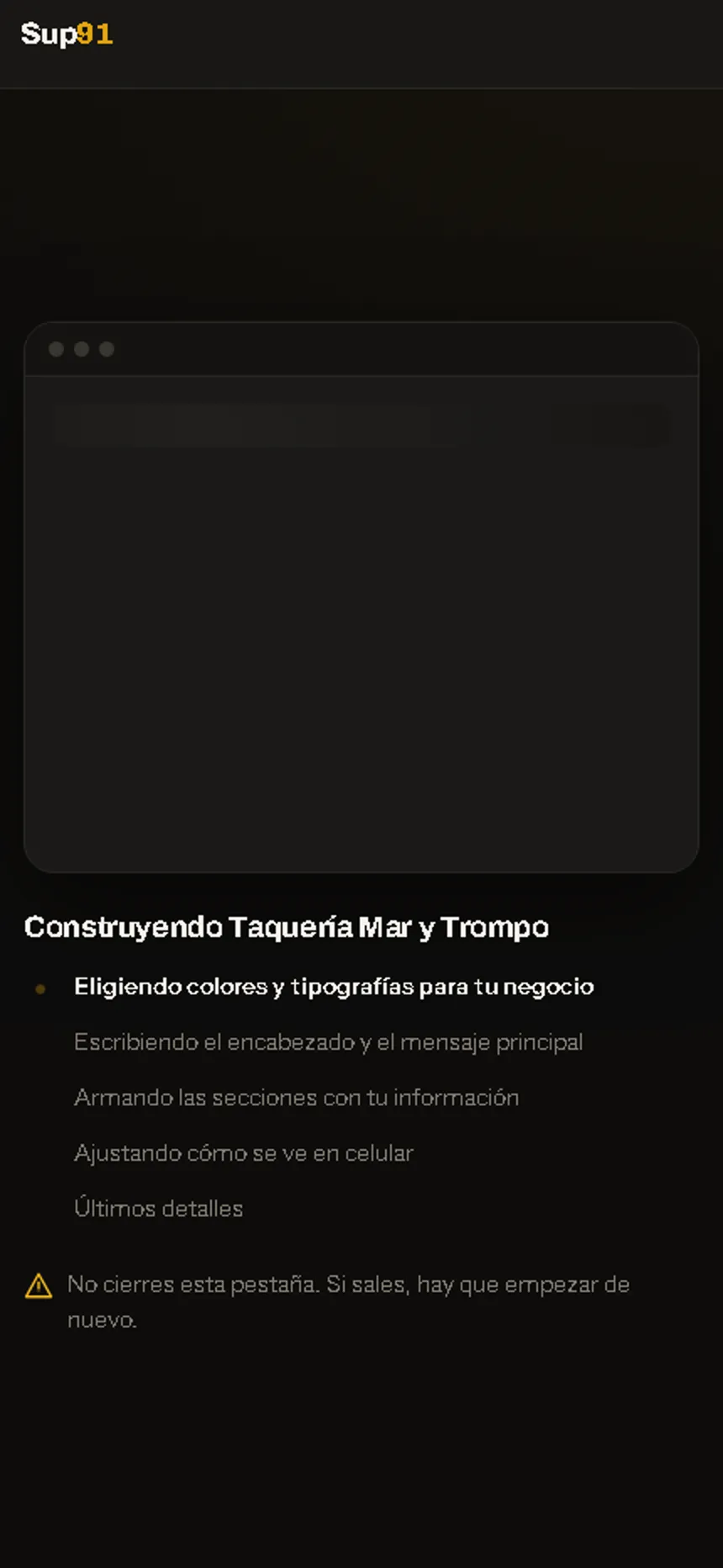 Pantalla de Sup91 diseñando el sitio